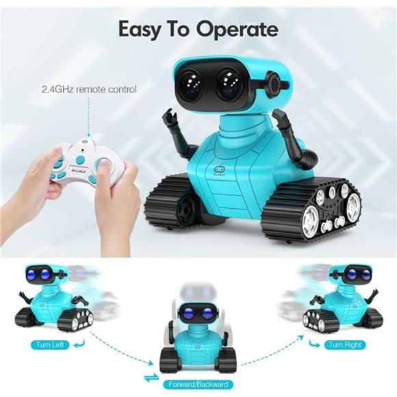 Rechargeable RC Robots for Kids, Remote Control Toy with Music & LED Eyes- Blue - Picture 3 of 6